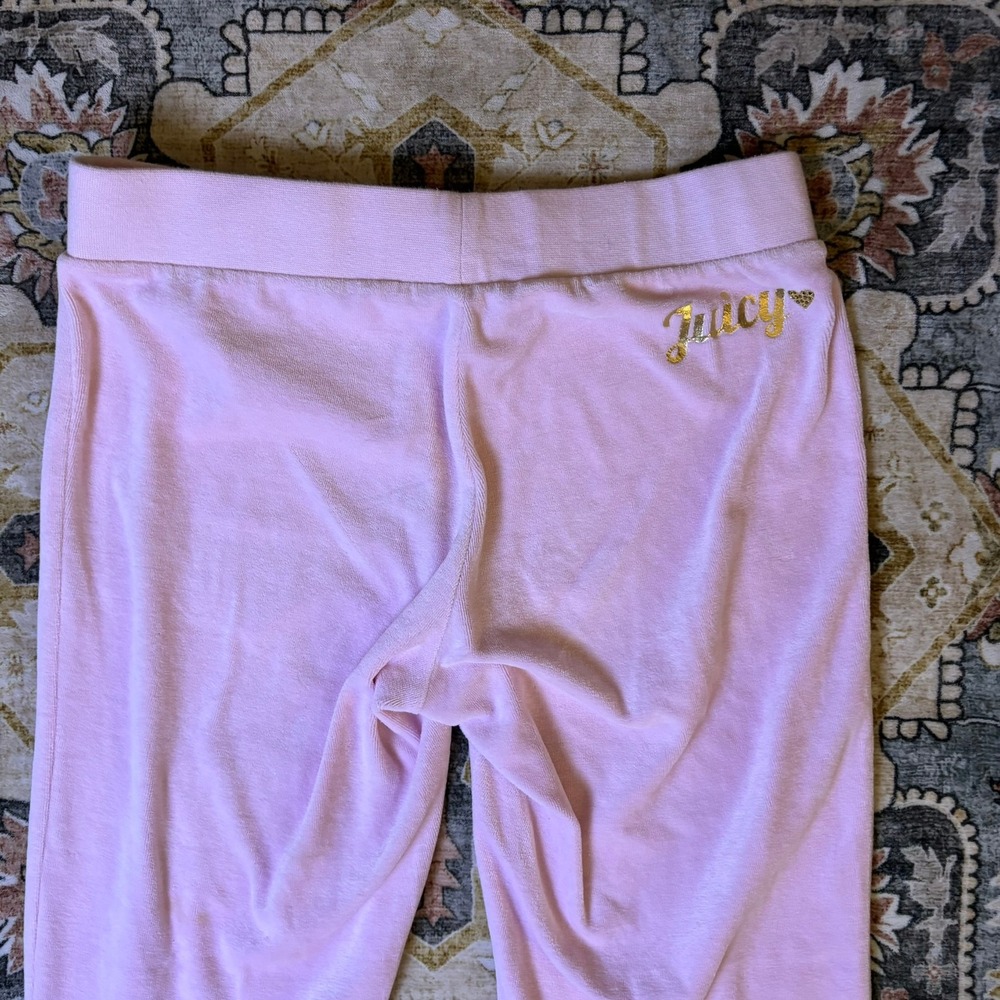 Juicy Couture Pink Velour Track Pants Logo Flare Leg Y2K Low Rise Lounge Small - Picture 3 of 10
